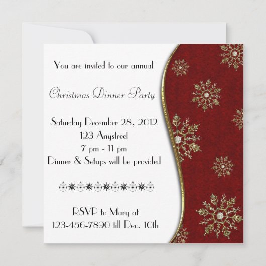 Uitnodiging voor Gouden Sneeuwvlok Kerstfeest (Achterkant)