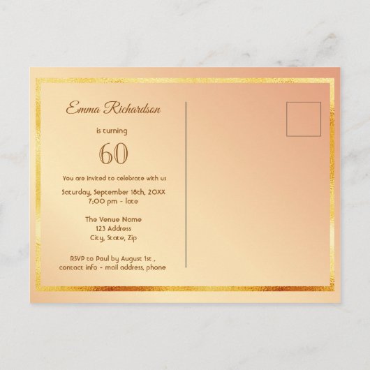 Uitnodiging voor gouden zeepbellen voor 60 en Fabu (Achterkant)