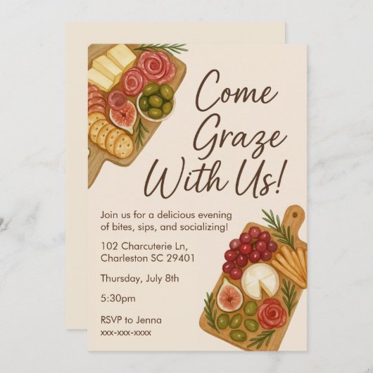 Uitnodiging voor Graze With Us Charcuterie Bord Fe (Voorkant / Achterkant)