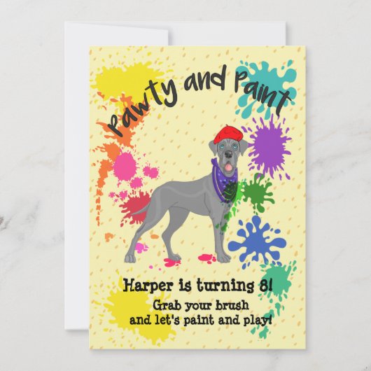 Uitnodiging voor Great Dane Dog Art Birthday Party (Voorkant)