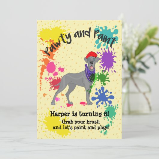 Uitnodiging voor Great Dane Dog Art Birthday Party (Staand voorkant)