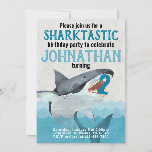 Uitnodiging voor Great White Shark Birthday Party (Voorkant)