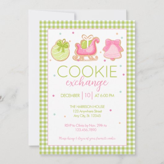 Uitnodiging voor Green Gingham Christmas Cookie Ex (Voorkant)