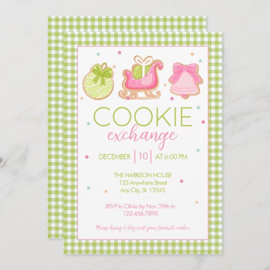 Uitnodiging voor Green Gingham Christmas Cookie Ex (Voorkant / Achterkant)