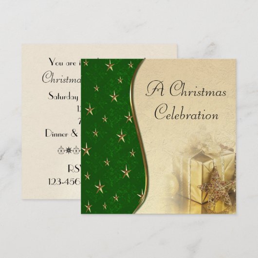 Uitnodiging voor Green Gold Star-kerstfeestvieren (Voorkant / Achterkant)
