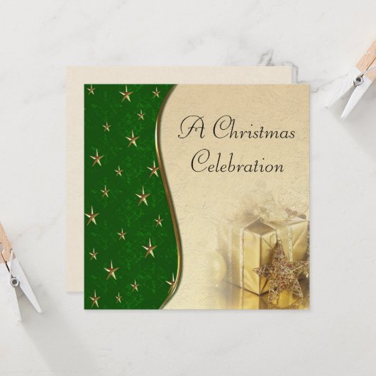 Uitnodiging voor Green Gold Star-kerstfeestvieren (Voorkant / Achterkant in situ)