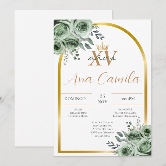 uitnodiging voor Green Quinceanera (Voorkant / Achterkant)