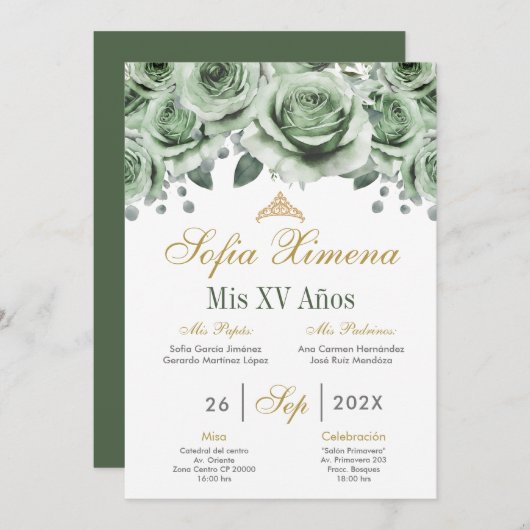 uitnodiging voor Green Quinceanera (Voorkant / Achterkant)