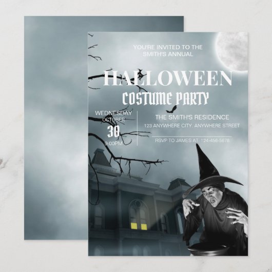 Uitnodiging voor Griezelfeest met Halloween Kostuu (Voorkant / Achterkant)