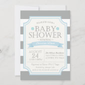 Uitnodiging voor grijs en blauw Baby shower (Voorkant)