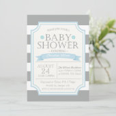 Uitnodiging voor grijs en blauw Baby shower (Staand voorkant)