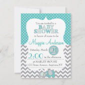 Uitnodiging voor grijs en Blauwgroen Baby shower (Voorkant)