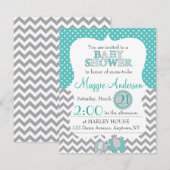 Uitnodiging voor grijs en Blauwgroen Baby shower (Voorkant / Achterkant)