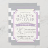 Uitnodiging voor grijs en Paars Baby shower (Voorkant / Achterkant)