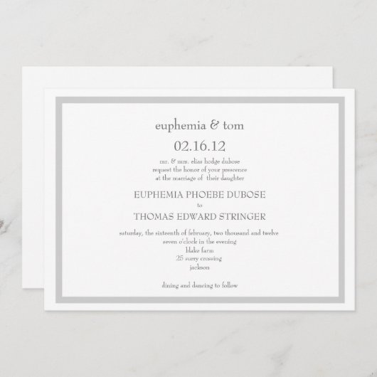 Uitnodiging voor grijs en witbruiloft (Voorkant / Achterkant)