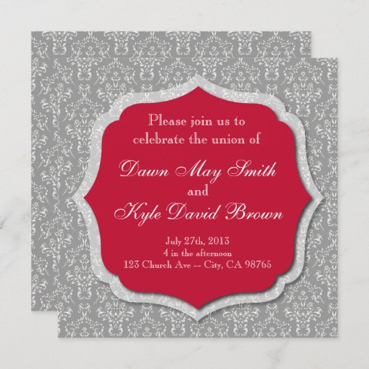 uitnodiging voor grijze en rode bruiloft (Voorkant / Achterkant)