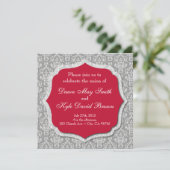 uitnodiging voor grijze en rode bruiloft (Staand voorkant)