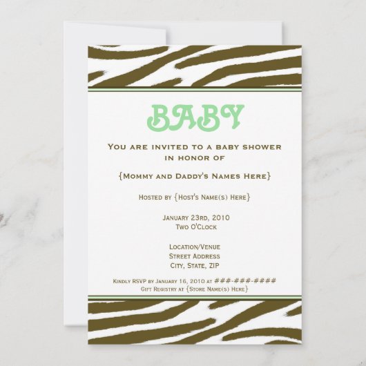 Uitnodiging voor groen Baby shower (Achterkant)