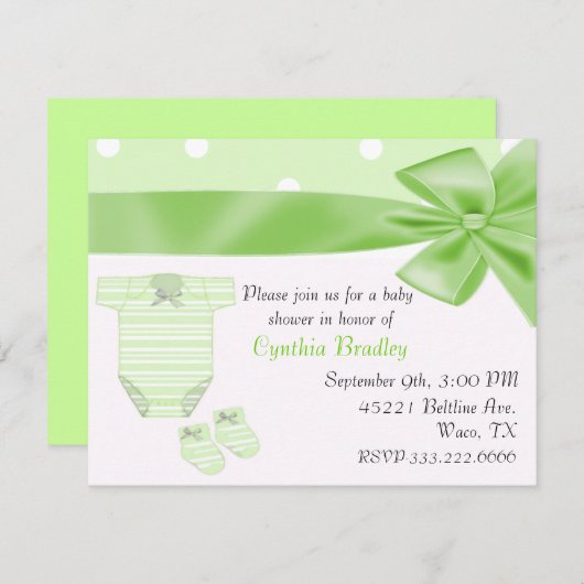 Uitnodiging voor groen Baby shower (Voorkant / Achterkant)