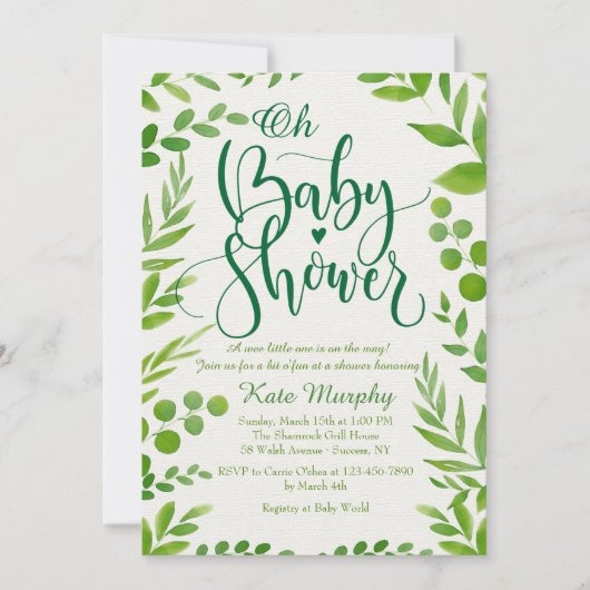 Uitnodiging voor groen Baby shower (Voorkant)