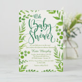 Uitnodiging voor groen Baby shower (Staand voorkant)