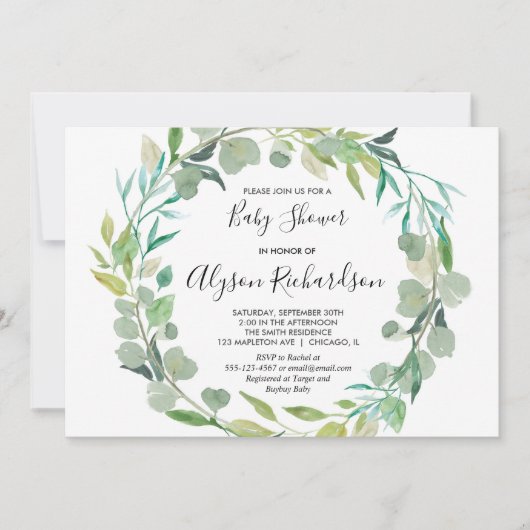 Uitnodiging voor groen baby shower, genderneutraal (Voorkant)