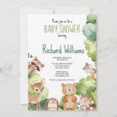 Uitnodiging voor groen baby shower van bosdieren (Voorkant)