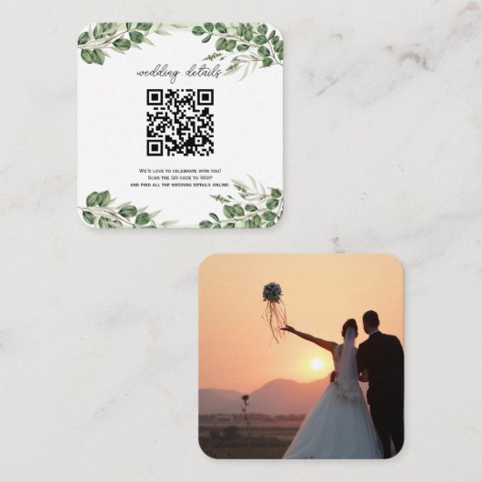 Uitnodiging voor groen QR-code Foto RSVP-behuizing Informatiekaartje (Voorkant / Achterkant)