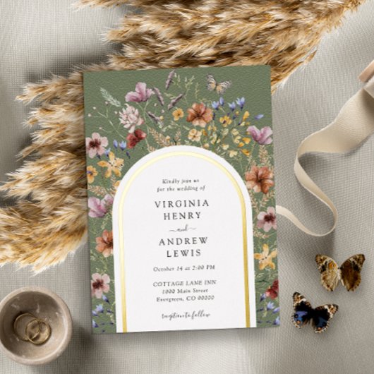 Uitnodiging voor groene Boho Arch Wedding