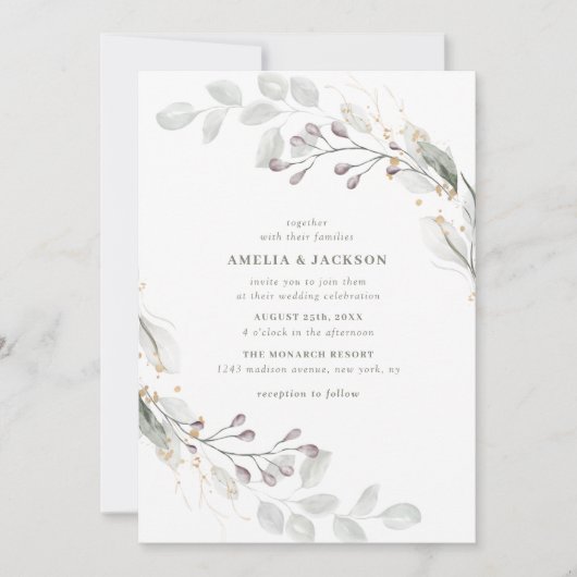 Uitnodiging voor groene botanische bruiloft (Voorkant)