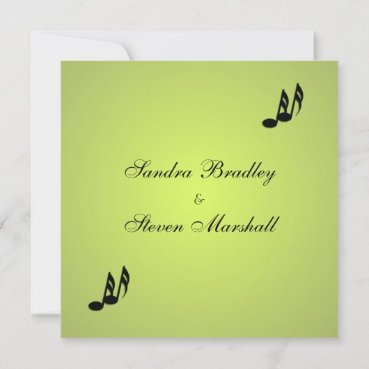 Uitnodiging voor groene bruiloft over muziekthema (Achterkant)
