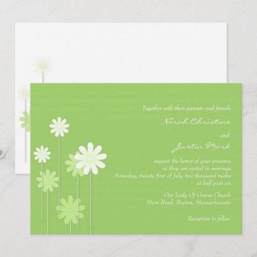 Uitnodiging voor groene Daisy Wedding (Voorkant / Achterkant)