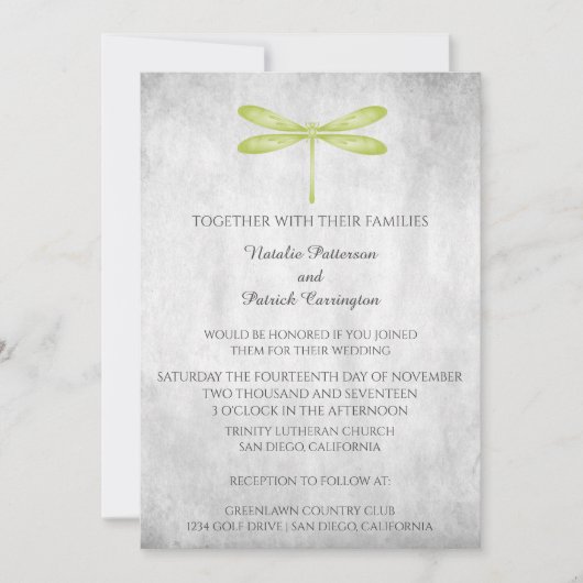 Uitnodiging voor groene dragonfly-weddenschappen (Voorkant)