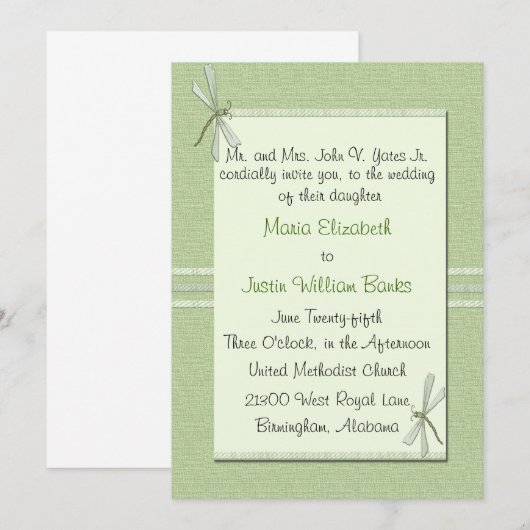 Uitnodiging voor groene dragonfly Wedding (Voorkant / Achterkant)