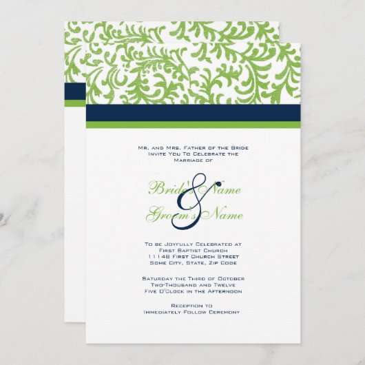 Uitnodiging voor groene en blauwe bruiloft (Voorkant / Achterkant)
