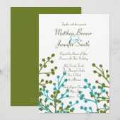 Uitnodiging voor groene en blauwe Floral voor aang (Voorkant / Achterkant)