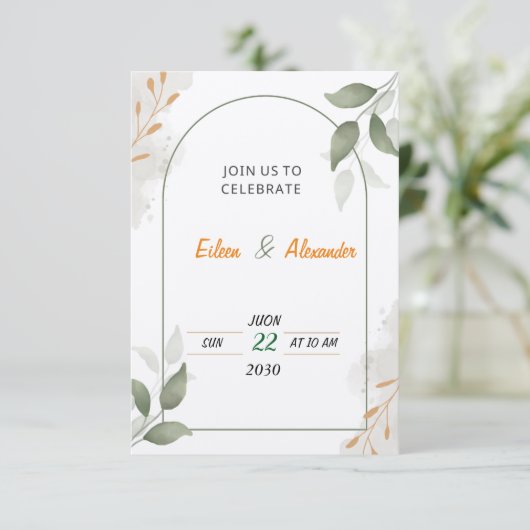 Uitnodiging voor groene en bruine bruiloft (Staand voorkant)