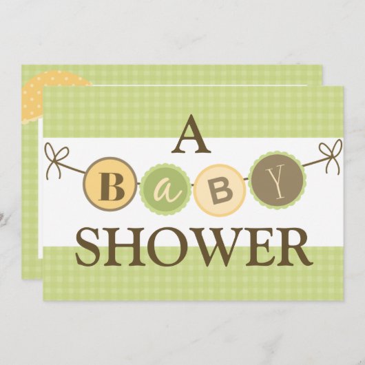 Uitnodiging voor groene en gele Baby showers (Voorkant / Achterkant)