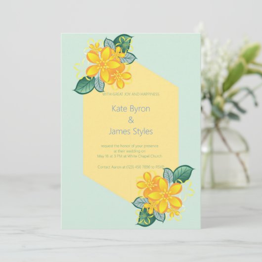 Uitnodiging voor groene en gele Floral Wedding (Staand voorkant)