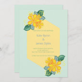 Uitnodiging voor groene en gele Floral Wedding (Voorkant / Achterkant)