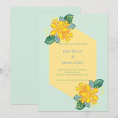 Uitnodiging voor groene en gele Floral Wedding (Voorkant / Achterkant)