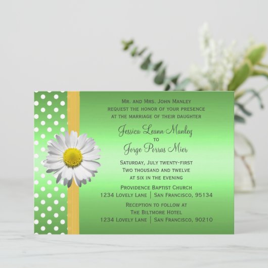 Uitnodiging voor groene en gele huwelijken (Staand voorkant)