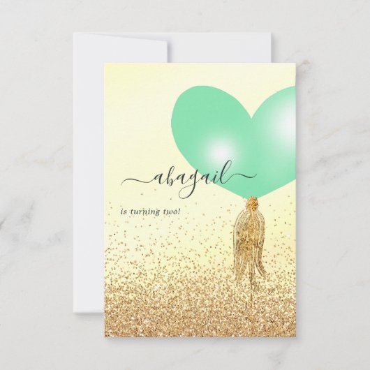 Uitnodiging voor groene en gouden en roze verjaard (Voorkant)