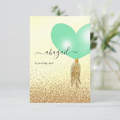 Uitnodiging voor groene en gouden en roze verjaard (Staand voorkant)