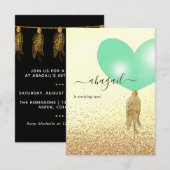 Uitnodiging voor groene en gouden en roze verjaard (Voorkant / Achterkant)