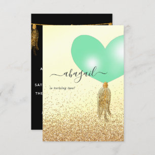 Uitnodiging voor groene en gouden en roze verjaard