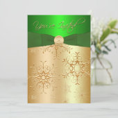 Uitnodiging voor groene en gouden kerst (Staand voorkant)
