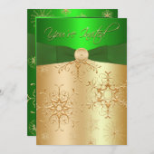 Uitnodiging voor groene en gouden kerst (Voorkant / Achterkant)