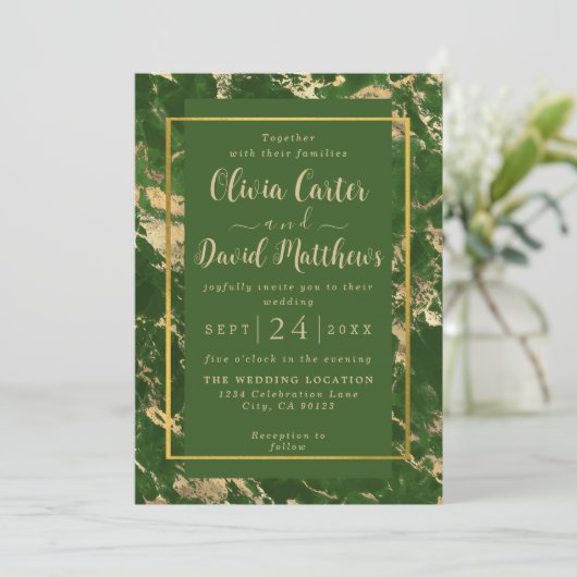 Uitnodiging voor groene en gouden marmer (Staand voorkant)