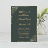 uitnodiging voor groene en gouden moslimbruiloft (Staand voorkant)